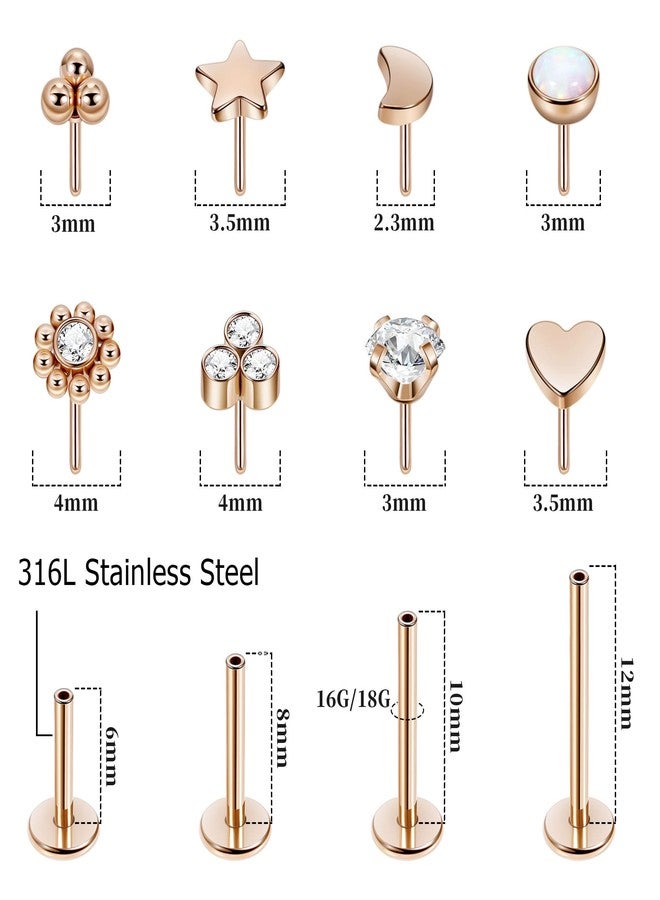أقراط NICEIGHT 16G 18G 20G مصنوعة من الفولاذ المقاوم للصدأ 316L بدون خيوط، أقراط لابريت مونرو، أقراط غضروفية مسطحة الظهر، أقراط حلزونية، أقراط تراغوس، أقراط كونش ميدوسا، مجوهرات ثقب 16G R - Image 4